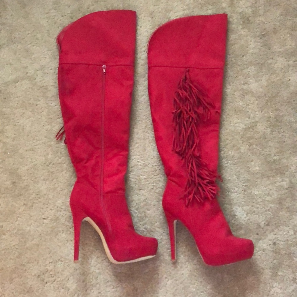 Sondre red thigh high boots
